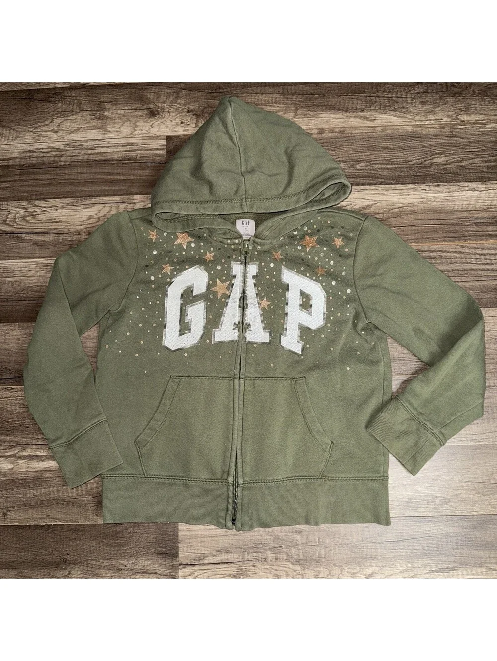 Gap Girls Green Star  Zip Up Sweater Sz XL Kids